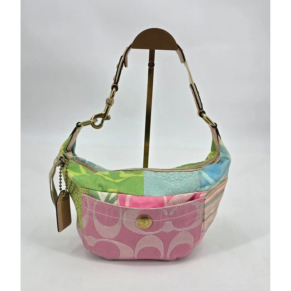 Coach Patchwork Signature Hobo Shoulder Bag Pink Floral Y2K Boho 2000s